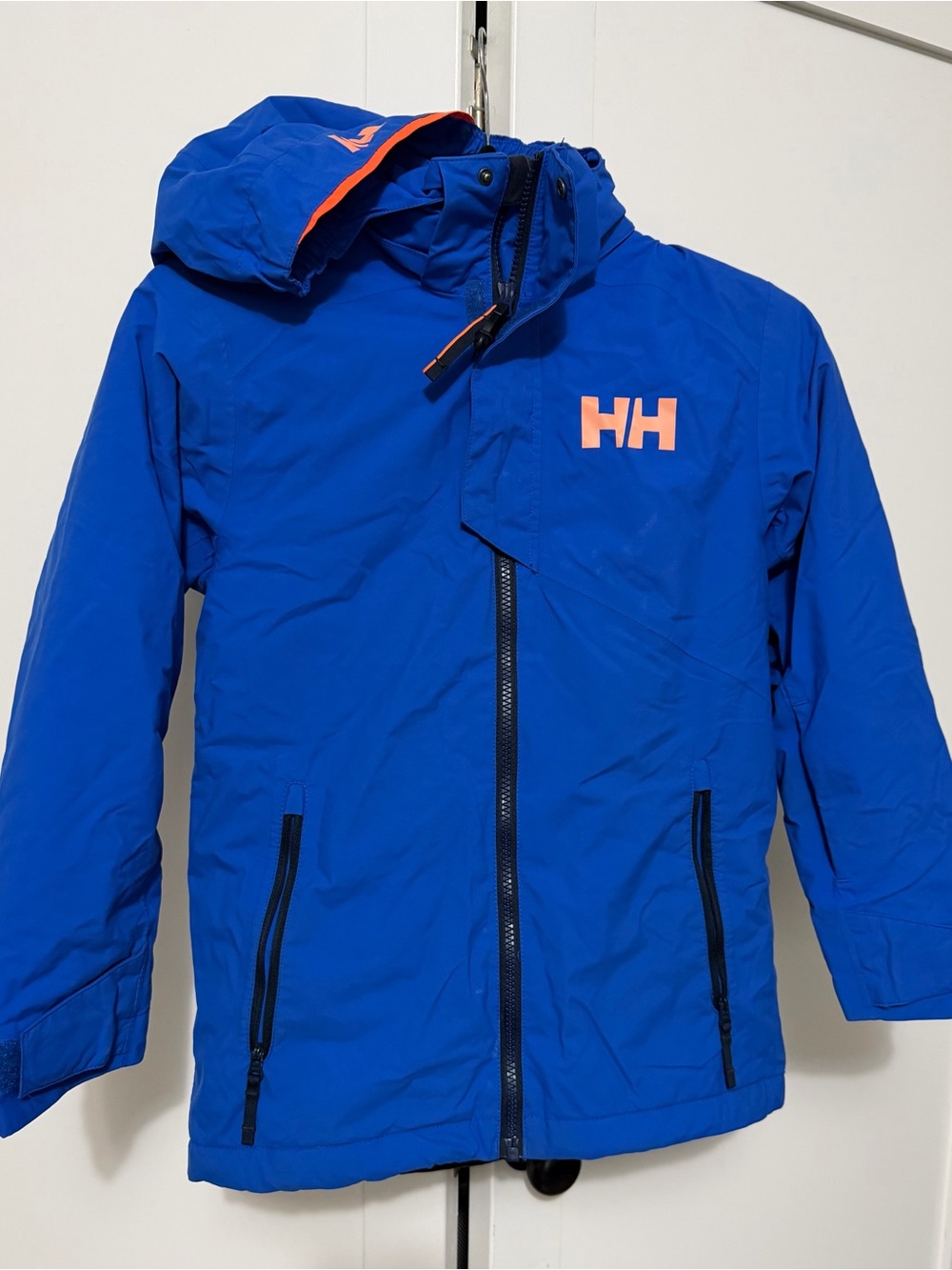 Helly Hansen Bright Blue Kids' Waterproof Hooded Jacket with Orange Accents